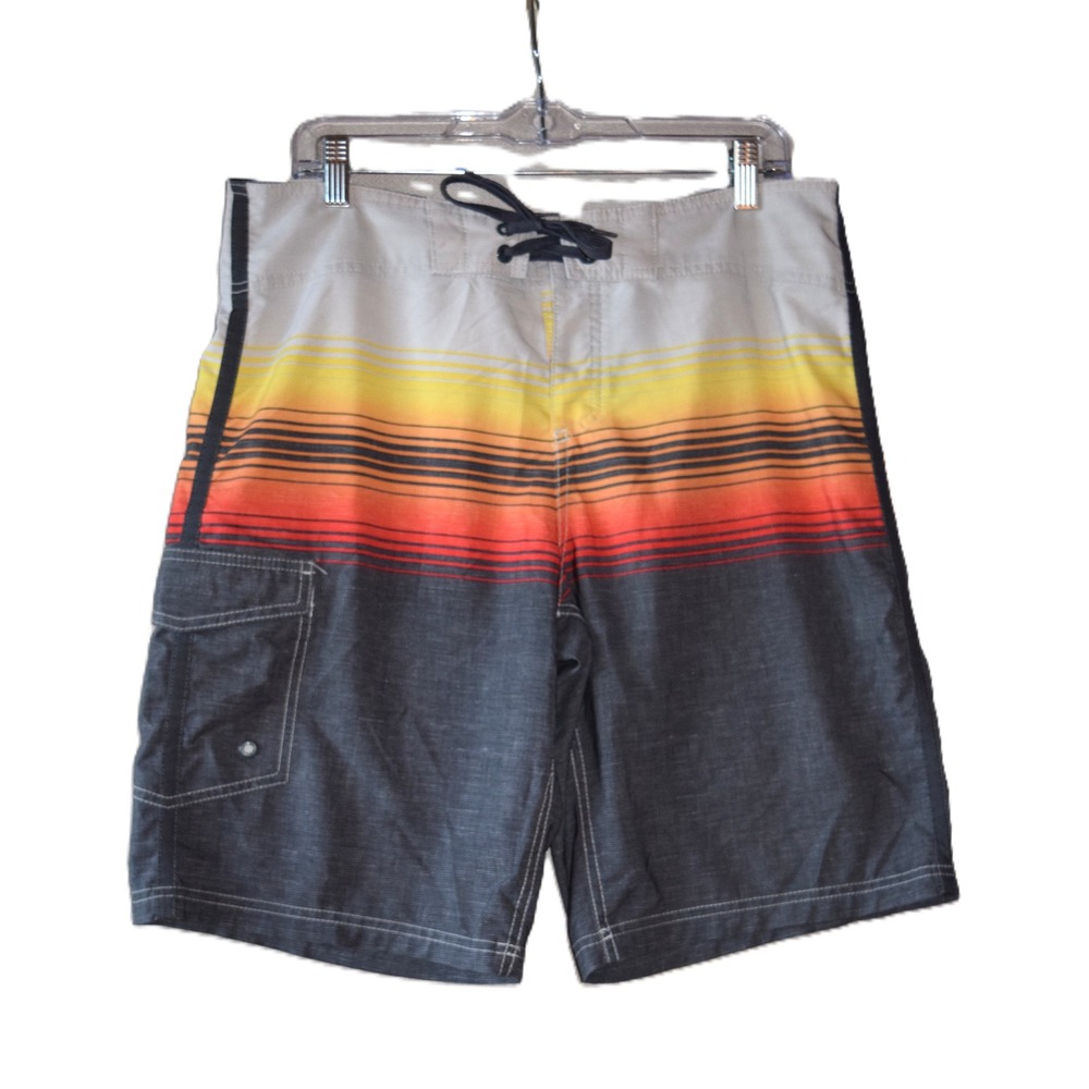 Mossimo Supply Co Board Shorts Mens 34 Gray Orange Sunset Striped Excellent